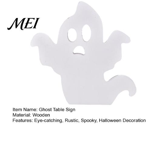 White Ghost Figurine for Home Cute Halloween Wooden Table Sign, Spooky Standing Decorative Entryway Block Sign Holiday Tiered Tray Centerpiece, Indoor