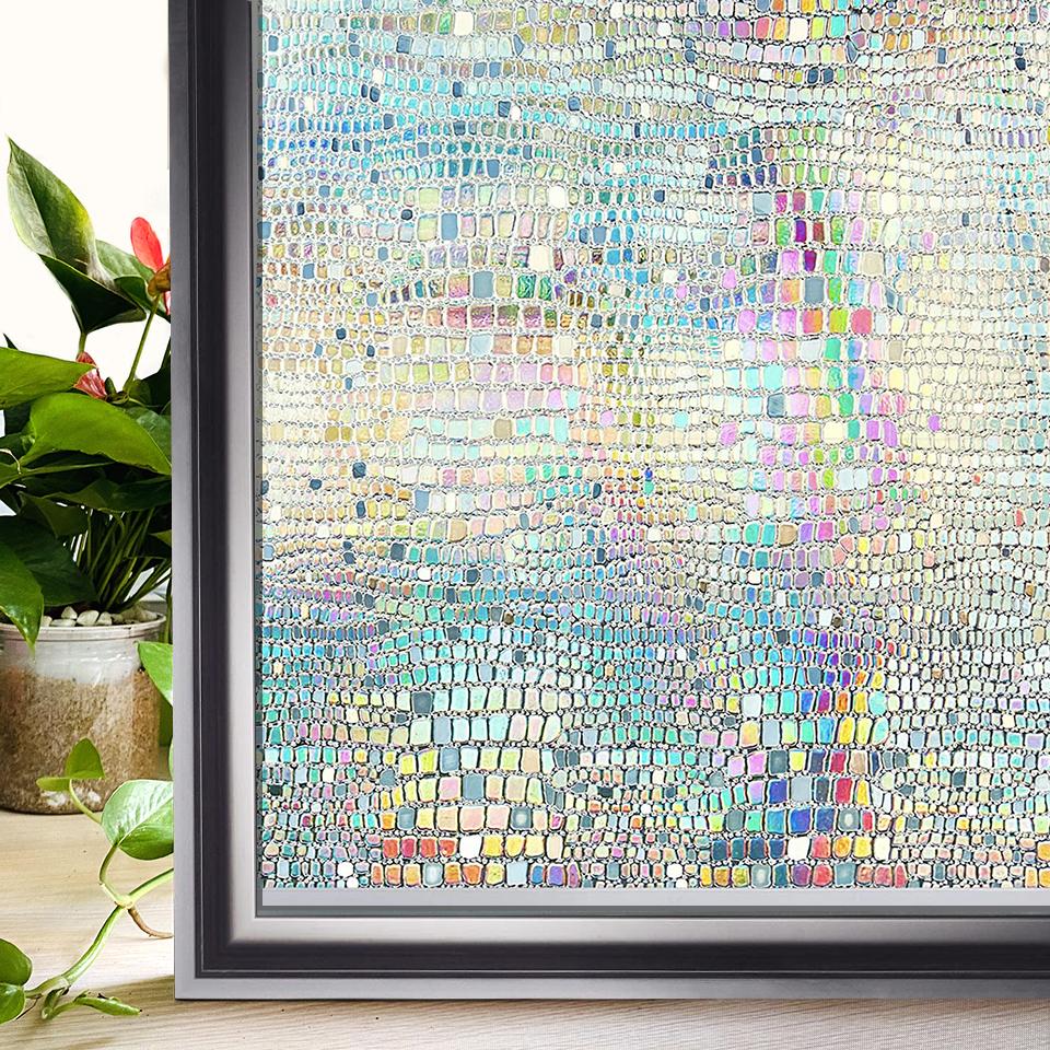 Window Privacy Film Rainbow Window Clings 3D Decorative Window Vinyl Stained Glass Window Decals, Static Cling Window Sticker