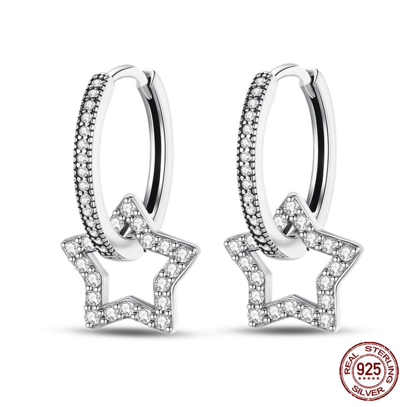 100% 925 Sterling Silver Rose Gold Heart Geometric Pave CZ Hoop Earrings for Women Wedding Engagement Birthday Jewelry Gift 2023