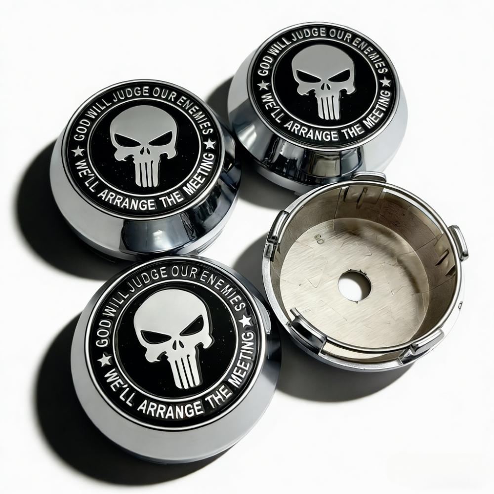 4pcs Skull Logo Badge Emblem Car Wheel Center Caps 60MM Clips 56MM Wheels Hub High Cap Rim Hubcaps Cover Replace Car Accessories