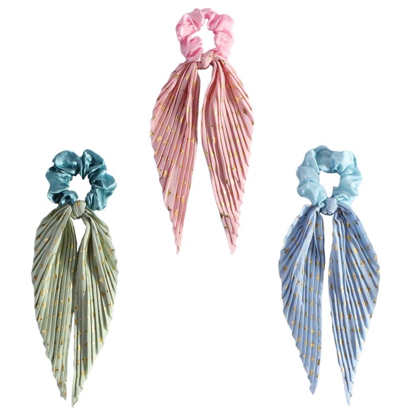 Women Hair Ring with Ribbon Sweet Style Pleated Scrunchies for Girls Elegant Elastic Hair Rubber Bands Girls Hair Tie Headdress