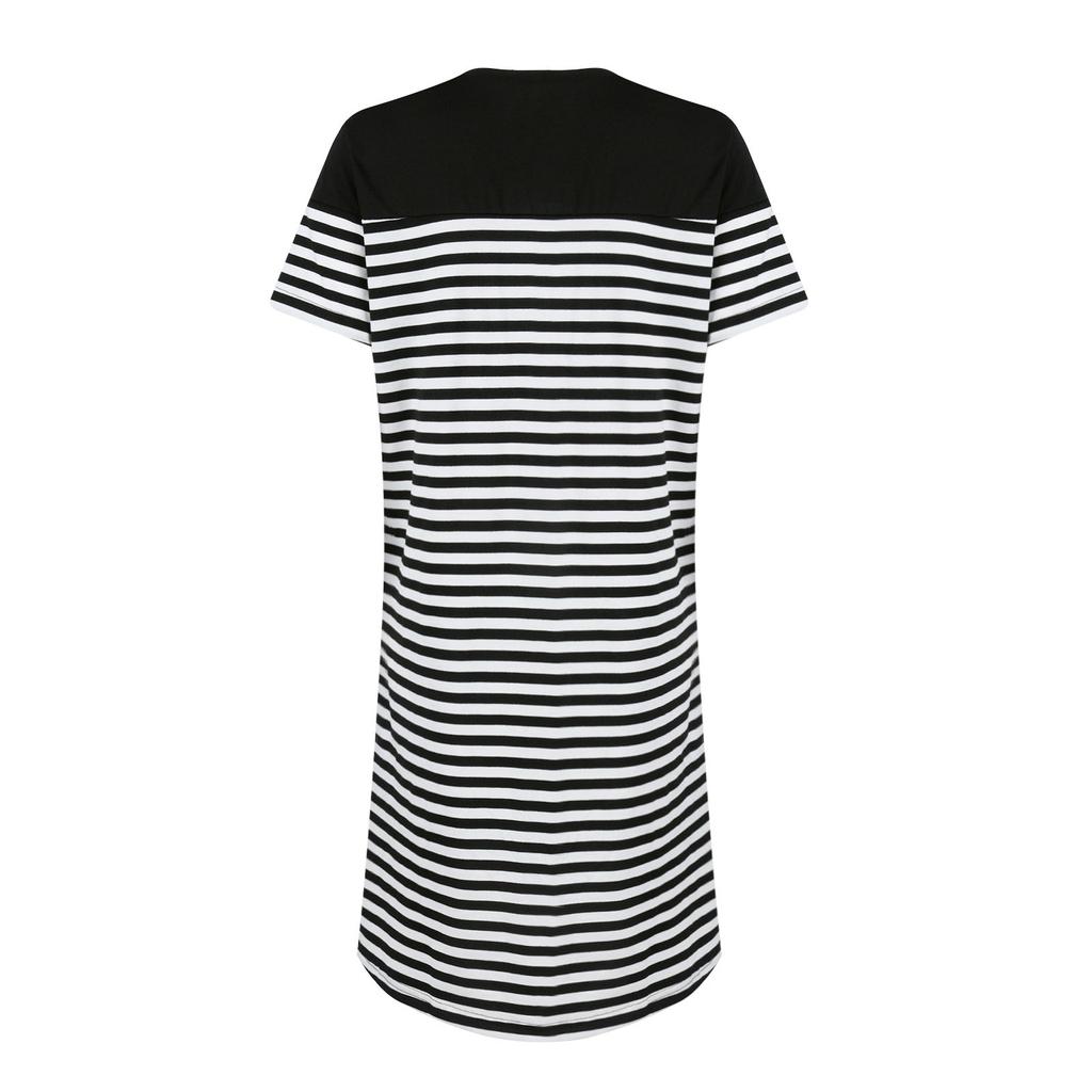 Women's Casual Short-sleeved Round Neck Striped Short Dress