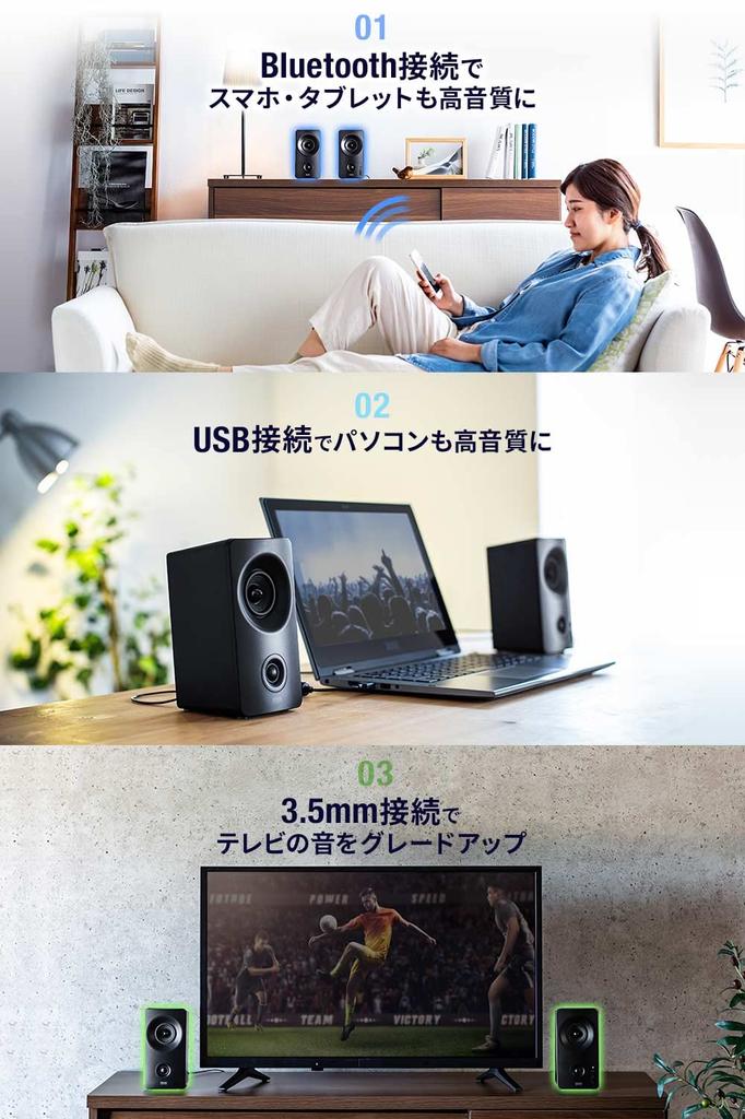 Sanwa Direct PC Speaker 3WAY Connection 10W Tweeter Amplifier (Bluetooth / 3,5 мм / USB) Встроенный 400-SP091