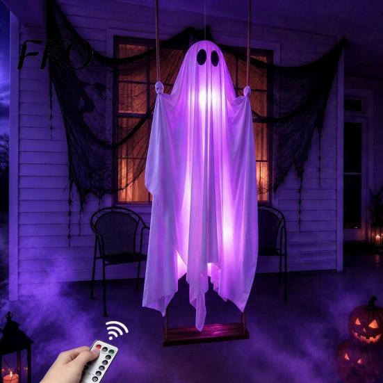 Scary Party Atmosphere Lighting Hanging Ghost Swing Halloween Decoration with Remote Control & LED String Lights, Waterproof Creepy Window Props Decor