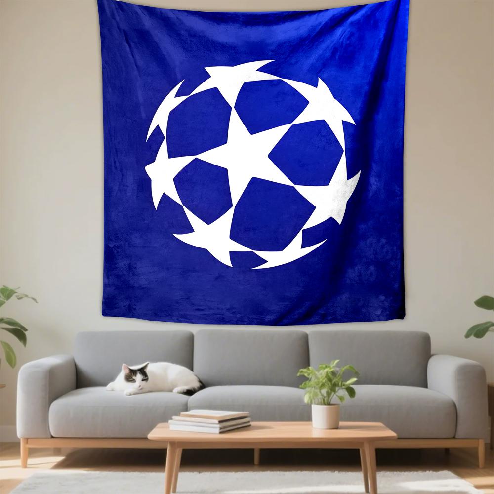 Vertical Tapestry UEFA Champions League Starball Logo Blue Wall Hanging Soccer Fan Gift