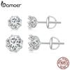 BAMOER Platinum Plated Moissanite Earrings Eight Prong Wire Basket Lab Created Diamond Stud Earrings for Women