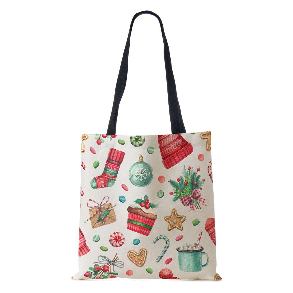 Рождественский Санта-Клаус Харадзюку Холщовая сумка-шоппер Рождественские носки Подарок Многоразовая сумка через плечо Большая вместимость Складная сумка-тоут Сумка KTY