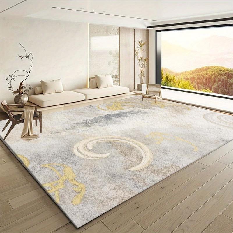 Grey Green Ink Wash Abstract Brush Stroke Modern Area Rug, Minimalist Watercolor Art Washable Large Floor Rug for Living Room