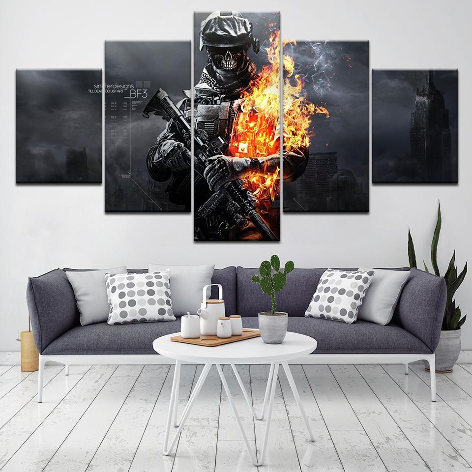 Modern Poster for Living Room, Wallpapers Art Canvas Print, Modular Art Painting, Battlefield 3 Game, Home Decor, 5 PCs