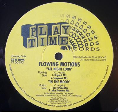 12-дюймовая пластинка FLOWING MOTIONS - All Night Long / In The Mood PT00493 Playtime Record 1993 US Танцевальная и Электронная Б/У
