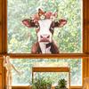 Cow Butterfly Flower Glass Window Sticker