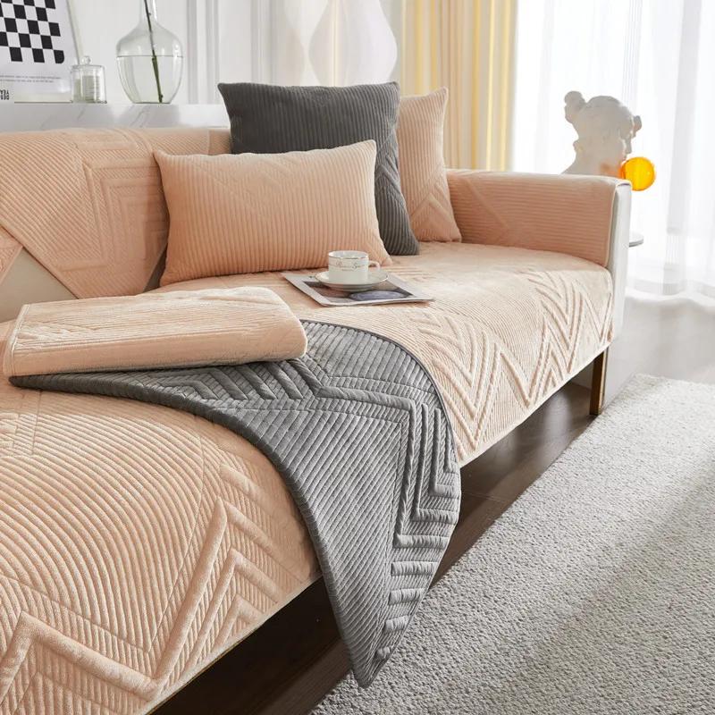 Winter Quilted Sofa Cushion Dutch Velvet Sofa Cushion Modern Simple Thickeneding Non-Slip Sofa Cushion Light Luxury Couch Cover