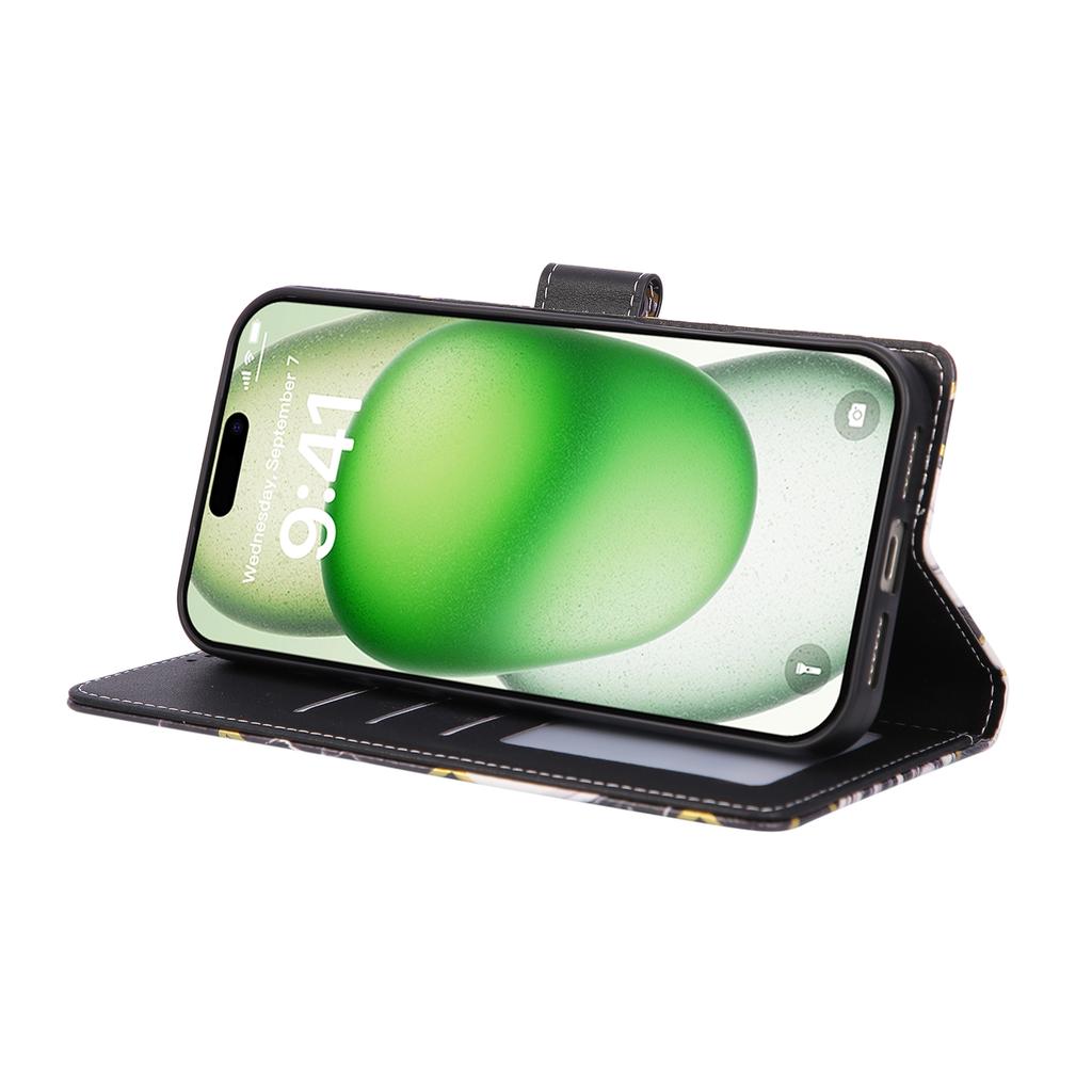 For iPhone 17 Pro Max Case Lacquered Marble Pattern Leather Phone Cover with Wrist Strap