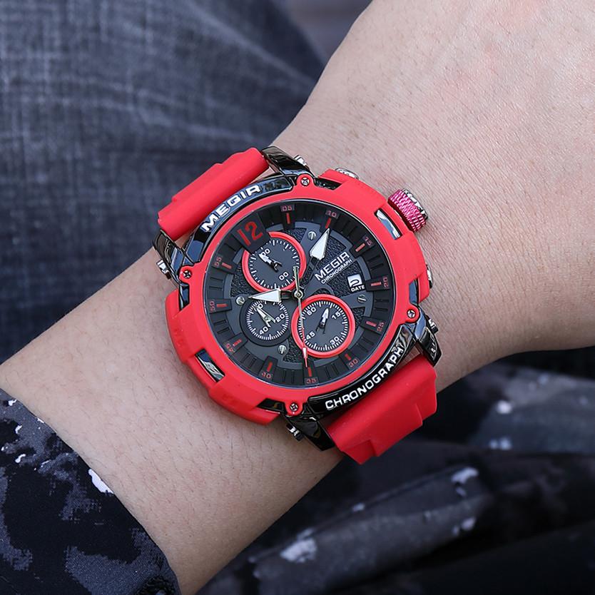 Red Watch Men Military Sport Silicone Strap Chronograph Quartz Wristwatch with Luminous Hands Date 3atm Waterproof Orange