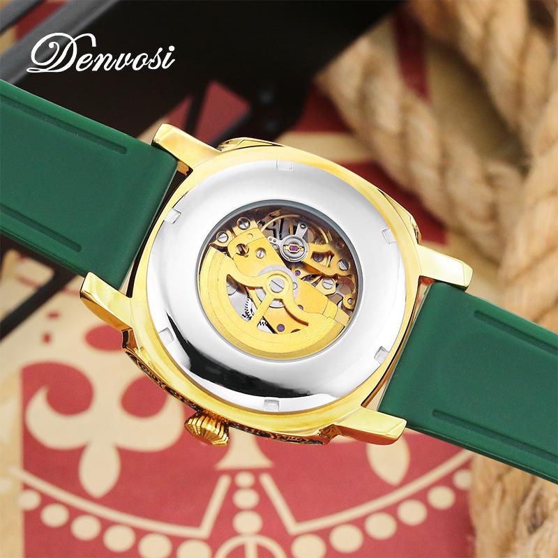 Fully Automatic Mechanical Watch Square Transparent Bottom Watch Men's Mechanical Night Light Men's Hollow Silicone Tape Watch