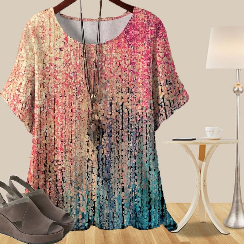 Женская повседневная свободная весенняя рубашка, женские топы с коротким рукавом и принтом в виде растений и цветов