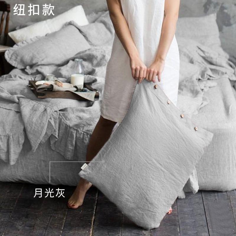 100% Linen Pillowcase Single Pack Washed French Flax Cotton-Feel Soft Sleep Cover Standard Pillow 48x74cm