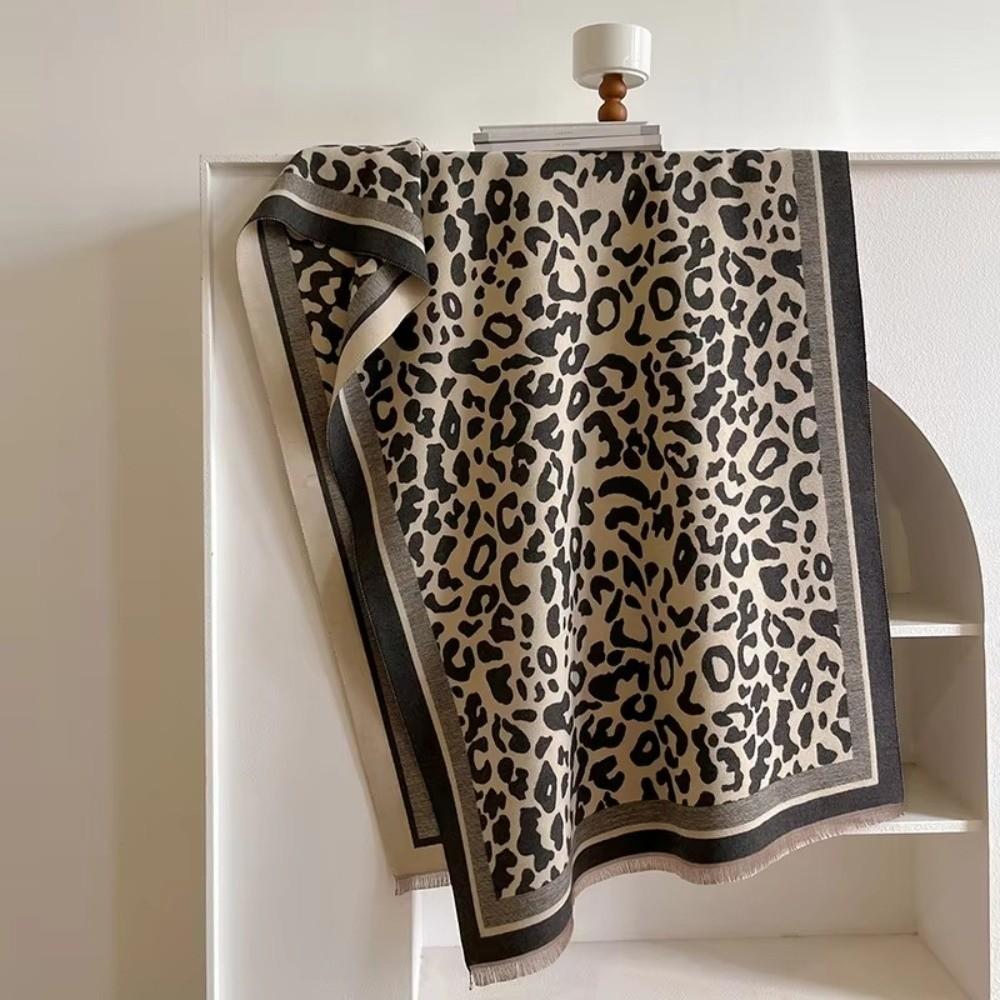 Winter Warm Cashmere Scarf Vintage Leopard Print Fringed Shawls Elegant Tassel Scarves Women Gift