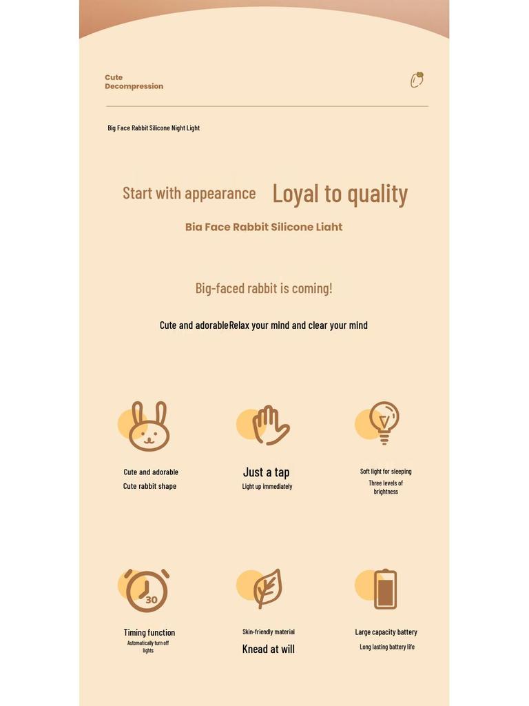 Large Face Rabbit Night Light with Voice Control and Timer - Soft, Colorful, Cute Sleep Aid Atmosphere Light