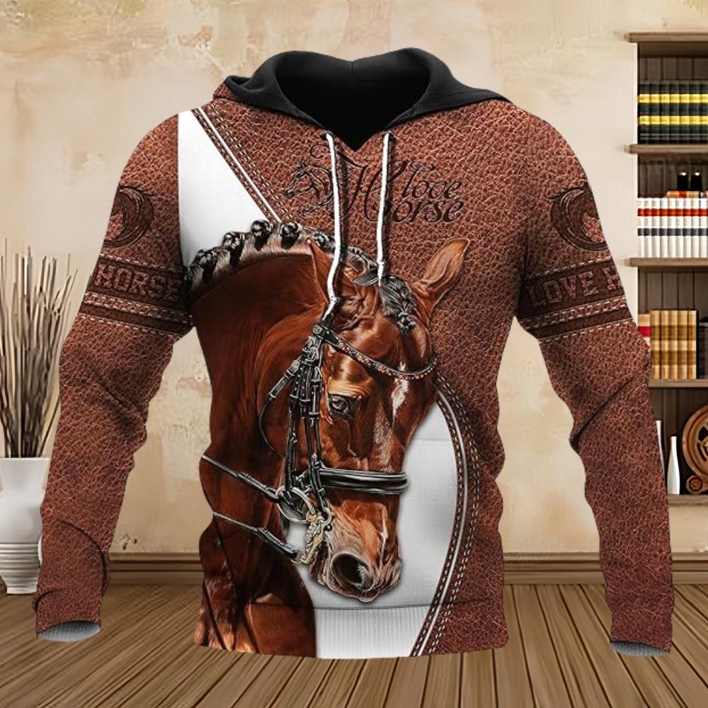 Hoodie Horse Pattern Harajuku Print Pullover Men's Hooded Sweatshirt Oversized Vintage Male Clothing Fall