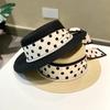 Simple Polka Dot Straw Hat Women's Summer Sunshade Sunscreen Vacation Beach Hat Flat Top White Top Hat Travel