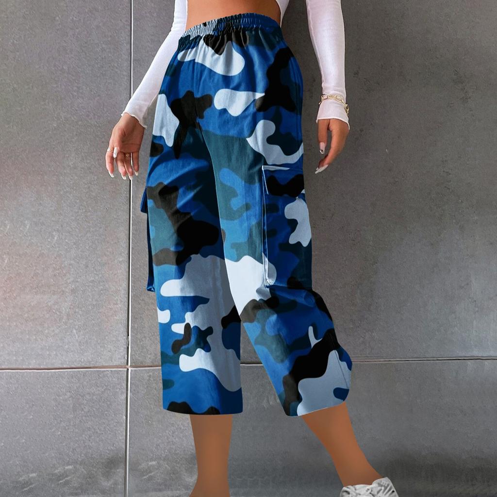 Женские повседневные рабочие брюки с эластичным поясом и укороченными брюками с камуфляжным принтом