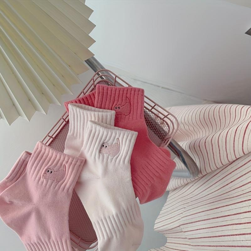 5 пар детских носков с вышивкой кошек, милые носки с вышивкой кошек, мультяшные универсальные, в стиле колледжа