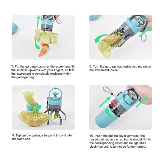 Совок для уборки собачьих экскрементов Портативный Совок для отходов собаки 6-зубый Инструмент для сбора фекалий со встроенным диспенсером для пакетов