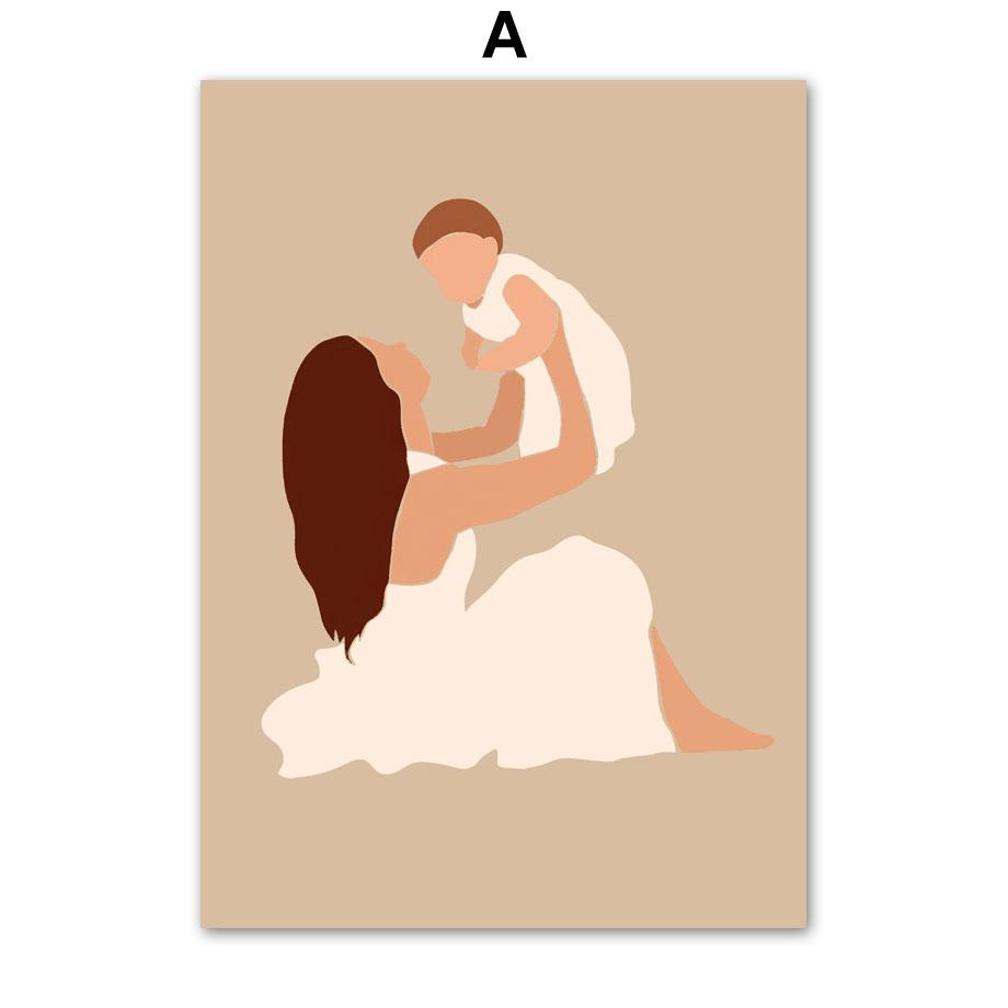 Беременная мама и ребенок, настенная живопись на холсте, картина для матери и ребенка, плакаты на скандинавскую тему и принты, настенные панно для детской комнаты, декор для спальни