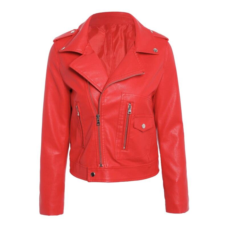 Красная весенне-осенняя женская куртка из искусственной кожи, женская однотонная байкерская куртка на молнии, женская повседневная верхняя одежда, мотоциклетные куртки