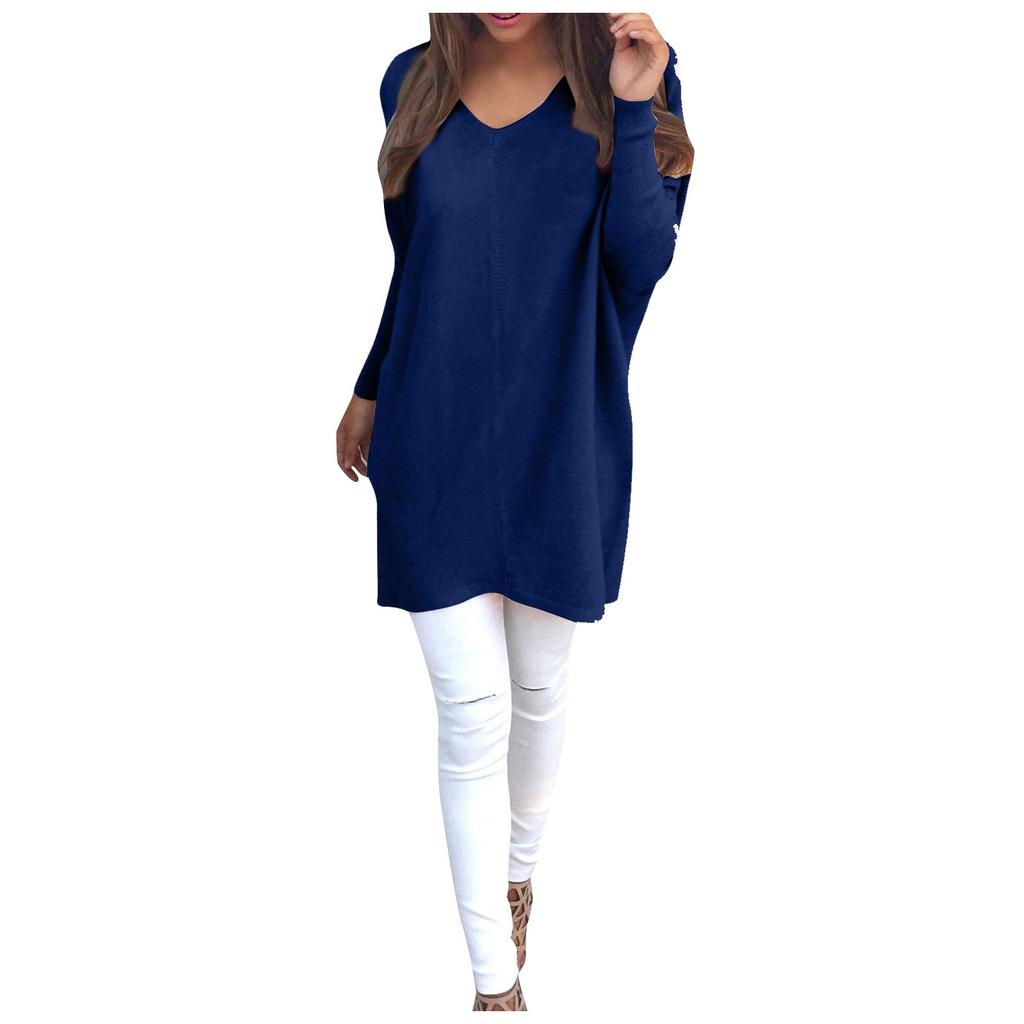 Women's Fashion Solid Color Sweater V-neck Long Sleeve Pullover Sweater