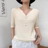 Chic V-Neck Knit Short Sleeve Top