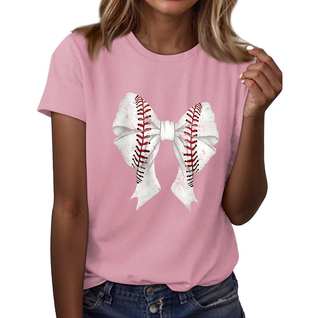 Женская повседневная футболка с принтом бейсбола, круглый вырез, пуловер, короткий рукав