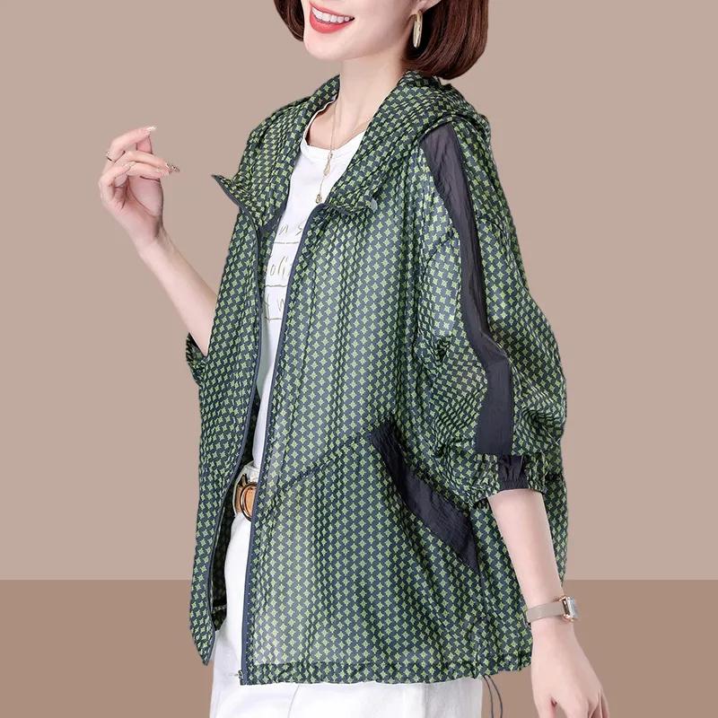 Летние женские солнцезащитные кремы, свободное пальто, большой размер, модный Джокер, женская солнцезащитная рубашка, куртка с капюшоном, женские топы