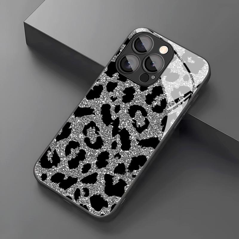 Белый Флэш Леопардовый Узор Закаленное Стекло Чехол Для Телефона Для iPhone 17 16 15 14 13 12 11 Pro Max 16E 17Air 7 8 Plus XR XS X Чехол