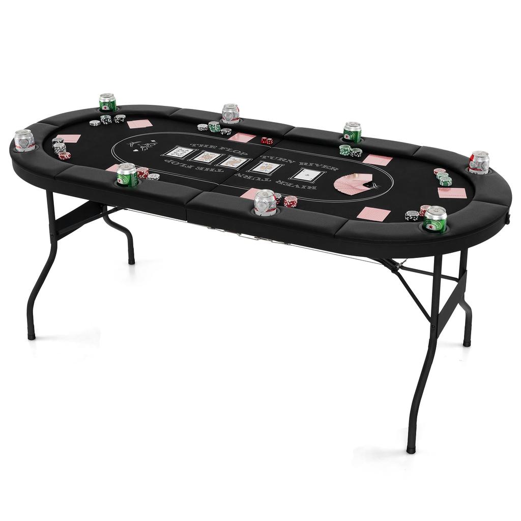 GOPLUS Poker Table for 8 People Folding Poker Mat Mahjong Table Complete Product Width 182 X Depth 82 X Height 75 Cm Padded Rail with Cup Holder Game