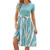 2024 Spring/Summer New Crew-neck Splicing Print Short-sleeved Swing Dress