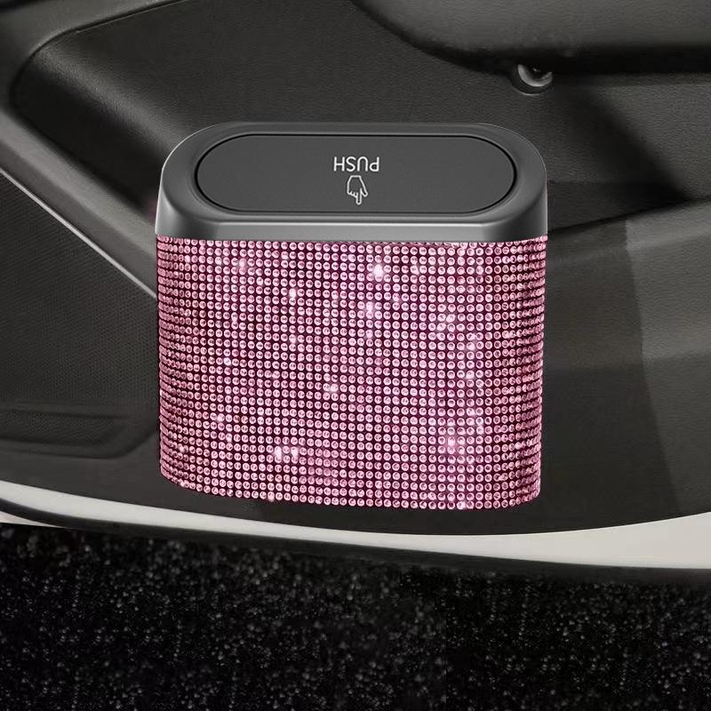 Car Door Trash Bin Bliing Girls Unbrella Storage Box Barrel Plastic Seat Back Garbage Dust Case Trash Can For Women Interior