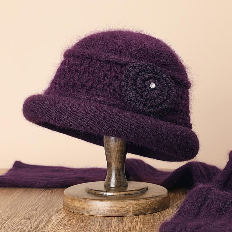 Medium and old hats Women's knitted hats Autumn and winter rabbit fur elderly hats Old lady wool hats Basin hats Warm mother hats
