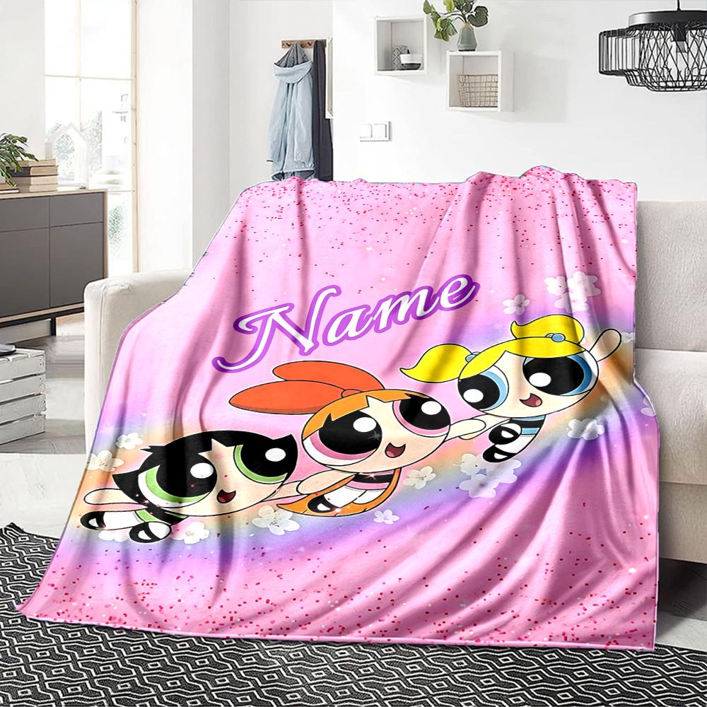 Custom Name Powerpuff Girls Party Blanket For Couch Bed Plush Cozy Fuzzy Blanket Super Soft Warm Blankets For Fall And Winter 0916295