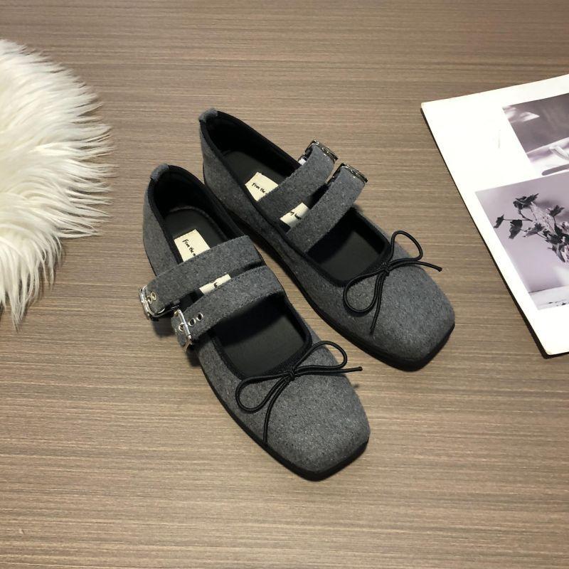 French Flat-Soled Ballet Style Shallow Mouth Single Shoes Women'S Soft-Soled One-Button Mary Jane Shoes