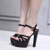 Мода 15 см Ночной клуб Сексуальные Лакированная кожа Женские Сандалии Платформа Высокий каблук Летний стиль Открытый носок Ремешок с пряжкой Вечеринка Свадебная обувь
