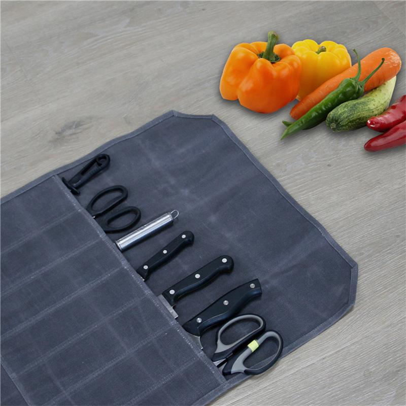 Chef Knife Bag Canvas Knife Roll Bag Kitchen Cooking Portable Durable Carry Bag Knife Storage Pockets Knives Accessories