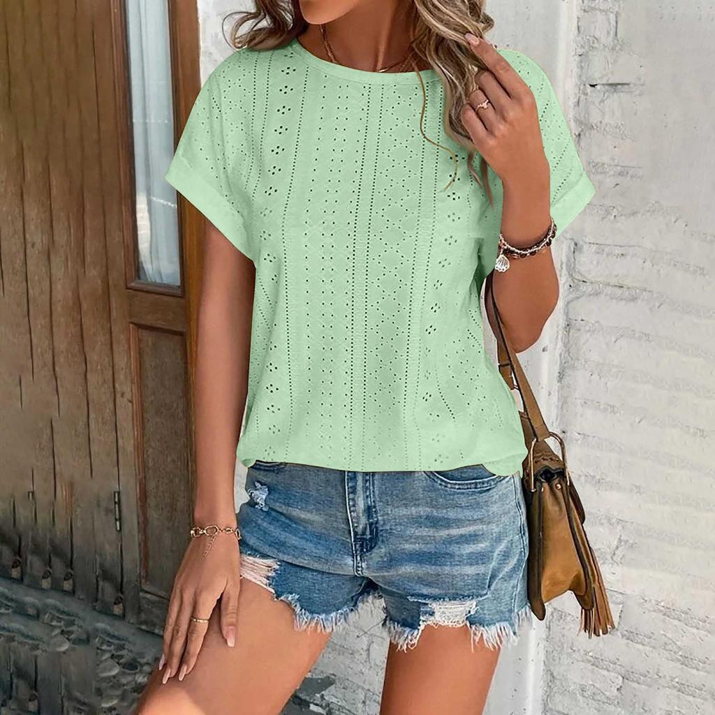 Летняя женская однотонная однотонная плиссированная футболка с коротким рукавом и круглым вырезом, легкая однотонная футболка в уличном стиле, топ