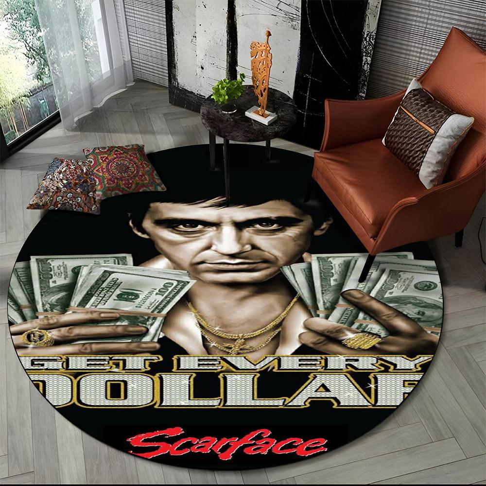 3D Печать Кино Лицо со шрамом Тони HD Круглый Ковер для Гостиной Спальни Детской Игровой Комнаты Декор, Коврик для Питомца Нескользящий Напольный Коврик