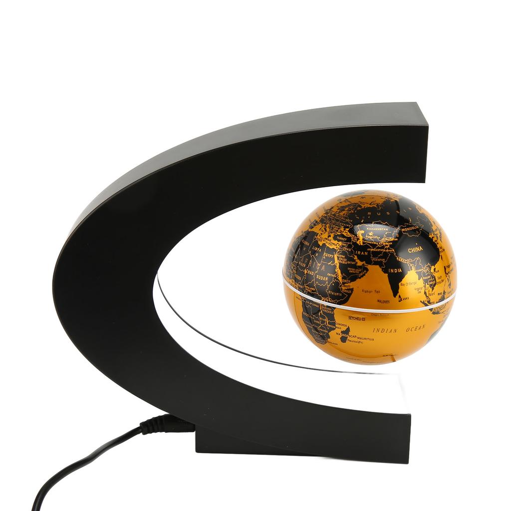 Magnetic Levitation Globe Golden Built In LED Frosted Texture C Shaped 3in 12V 1A Magnetic Levitatio