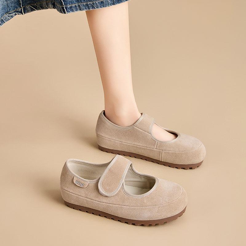 Mary Jane women's shoes spring new comfortable matte leather leather cute Velcro light mouth yellow shoes