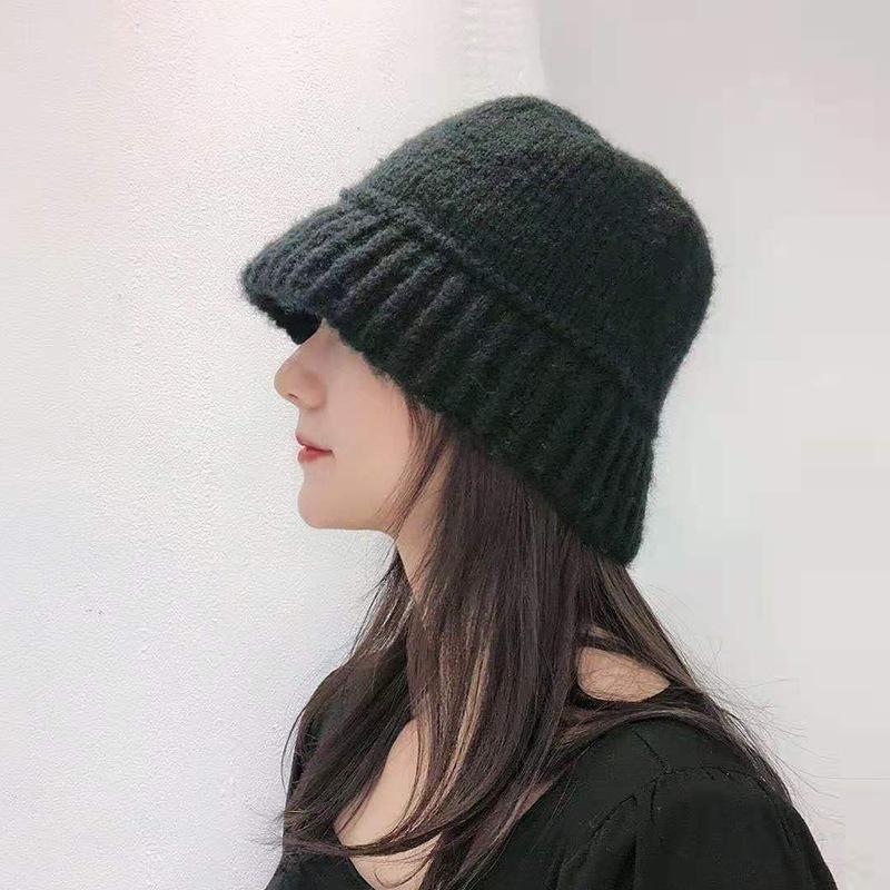 Big Head Circumference Knitted Hat for Women, Small Face In Autumn and Winter, Warm Bucket Hat, Enlarged and Deepened Ear Protector Basin Hat