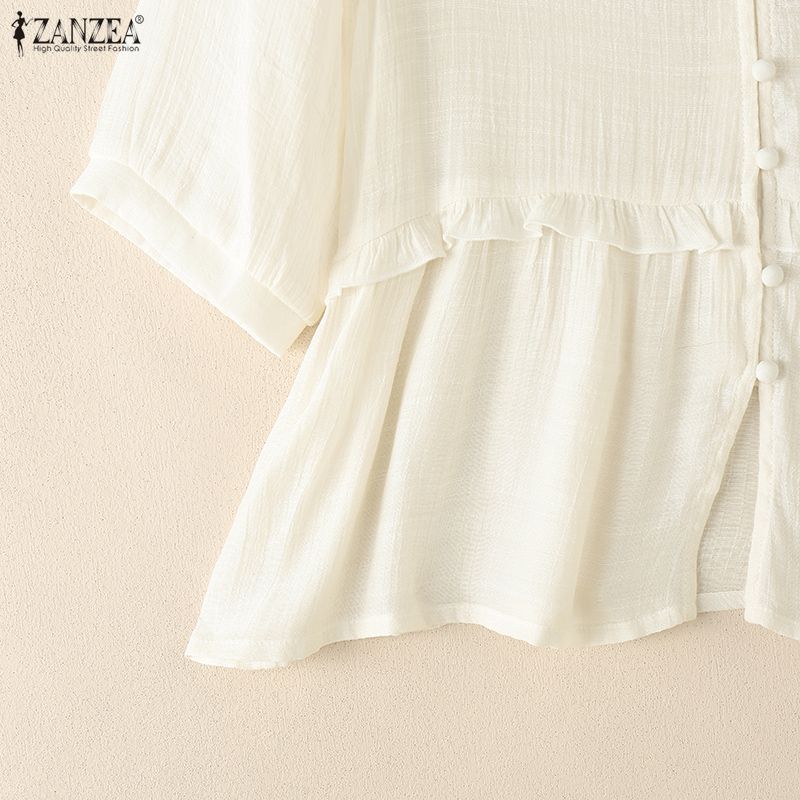 ZANZEA Женская повседневная летняя блузка с V-образным вырезом и коротким рукавом