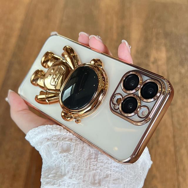 Складной чехол-держатель с астронавтом для iPhone 15 14 13 12 11 Pro Max Mini XS XR X 8 7, роскошный мягкий чехол с покрытием